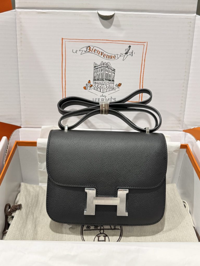 Túi Xách Hermes Constance Replica 11 Màu Đen Khoá Trắng Khâu Tay 19cm (2)