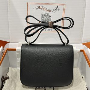 Túi Xách Hermes Constance Replica 11 Màu Đen Khoá Trắng Khâu Tay 19cm (2)