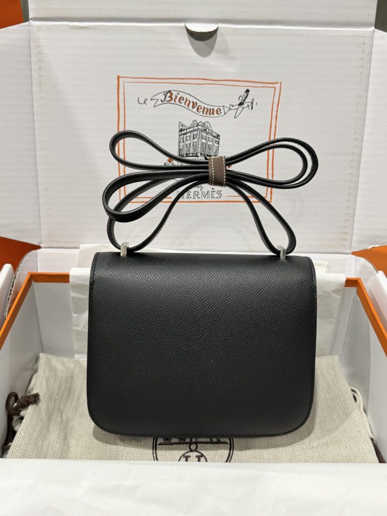 Túi Xách Hermes Constance Replica 11 Màu Đen Khoá Trắng Khâu Tay 19cm (2)