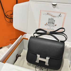 Túi Xách Hermes Constance Replica 11 Màu Đen Khoá Trắng Khâu Tay 19cm (2)