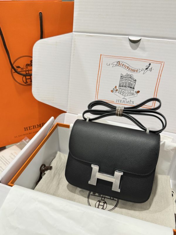 Túi Xách Hermes Constance Replica 11 Màu Đen Khoá Trắng Khâu Tay 19cm (2)