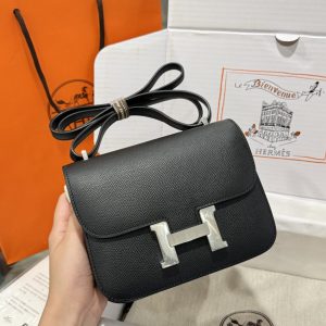 Túi Xách Hermes Constance Replica 11 Màu Đen Khoá Trắng Khâu Tay 19cm (2)