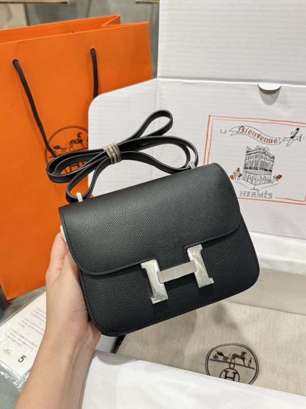 Túi Xách Hermes Constance Replica 11 Màu Đen Khoá Trắng Khâu Tay 19cm (2)