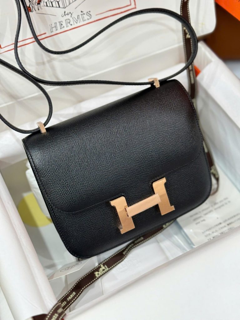 Túi Xách Hermes Constance Replica 11 Nữ Màu Đen Khoá Vàng 18cm (2)