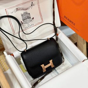 Túi Xách Hermes Constance Replica 11 Nữ Màu Đen Khoá Vàng 18cm (2)