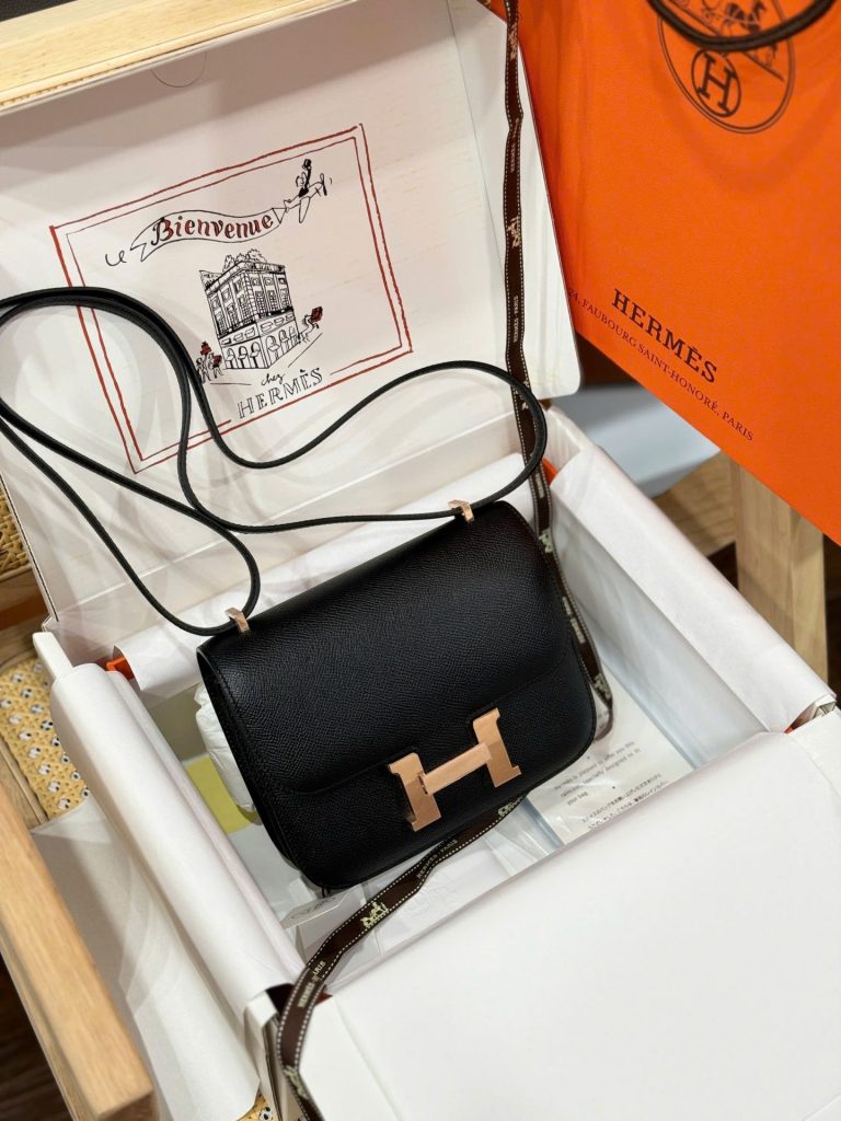 Túi Xách Hermes Constance Replica 11 Nữ Màu Đen Khoá Vàng 18cm (2)