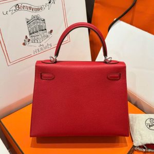 Túi Xách Hermes Kelly Like Auth Nữ Màu Đỏ Khoá Trắng 25cm (2)