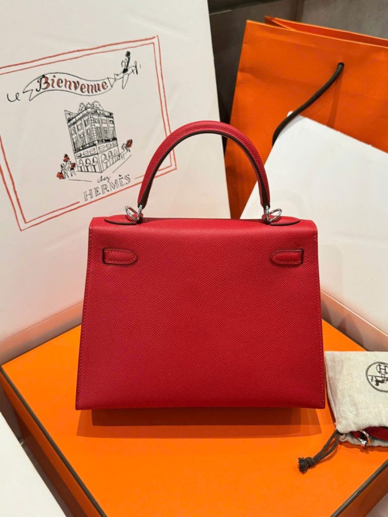 Túi Xách Hermes Kelly Like Auth Nữ Màu Đỏ Khoá Trắng 25cm (2)