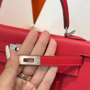 Túi Xách Hermes Kelly Like Auth Nữ Màu Đỏ Khoá Trắng 25cm (2)