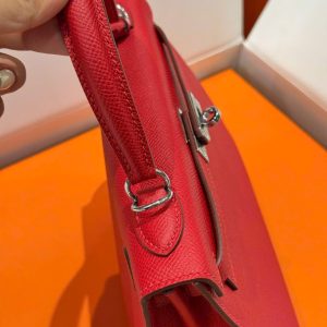 Túi Xách Hermes Kelly Like Auth Nữ Màu Đỏ Khoá Trắng 25cm (2)