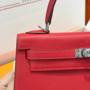 Túi Xách Hermes Kelly Like Auth Nữ Màu Đỏ Khoá Trắng 25cm (2)