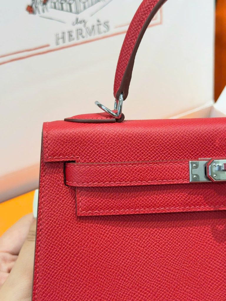 Túi Xách Hermes Kelly Like Auth Nữ Màu Đỏ Khoá Trắng 25cm (2)