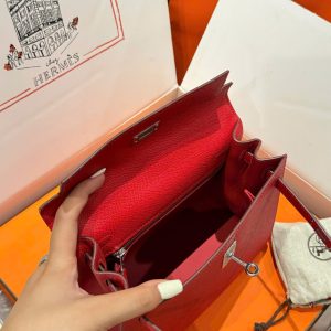 Túi Xách Hermes Kelly Like Auth Nữ Màu Đỏ Khoá Trắng 25cm (2)