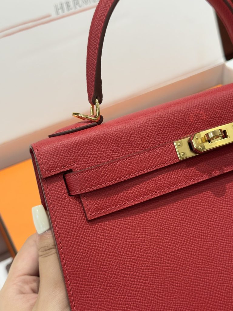 Túi Xách Hermes Kelly Like Auth Nữ Màu Đỏ Khoá Vàng 25cm (2)