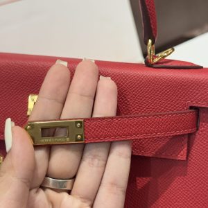 Túi Xách Hermes Kelly Like Auth Nữ Màu Đỏ Khoá Vàng 25cm (2)