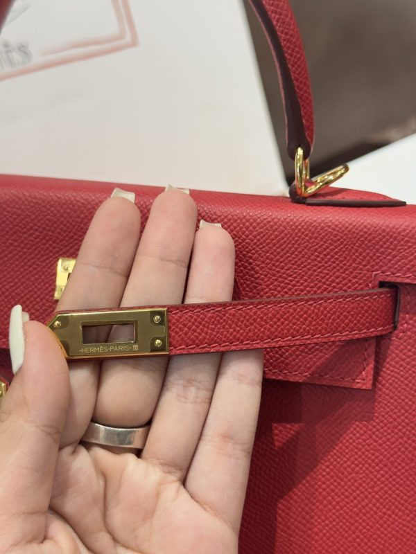 Túi Xách Hermes Kelly Like Auth Nữ Màu Đỏ Khoá Vàng 25cm (2)