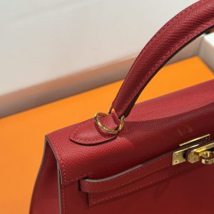 Túi Xách Hermes Kelly Like Auth Nữ Màu Đỏ Khoá Vàng 25cm (2)