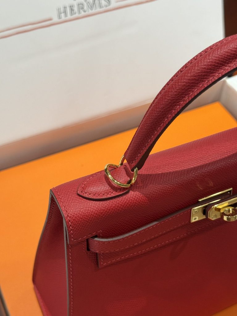 Túi Xách Hermes Kelly Like Auth Nữ Màu Đỏ Khoá Vàng 25cm (2)