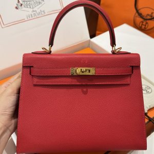 Túi Xách Hermes Kelly Like Auth Nữ Màu Đỏ Khoá Vàng 25cm (2)