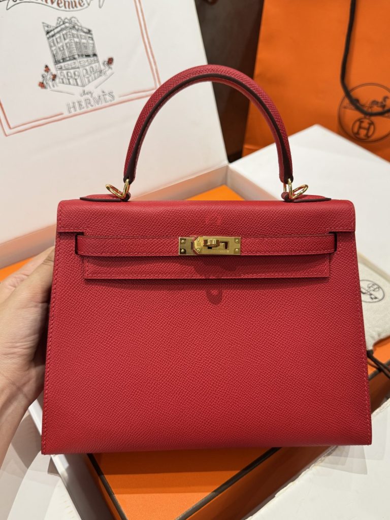 Túi Xách Hermes Kelly Like Auth Nữ Màu Đỏ Khoá Vàng 25cm (2)