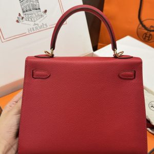 Túi Xách Hermes Kelly Like Auth Nữ Màu Đỏ Khoá Vàng 25cm (2)