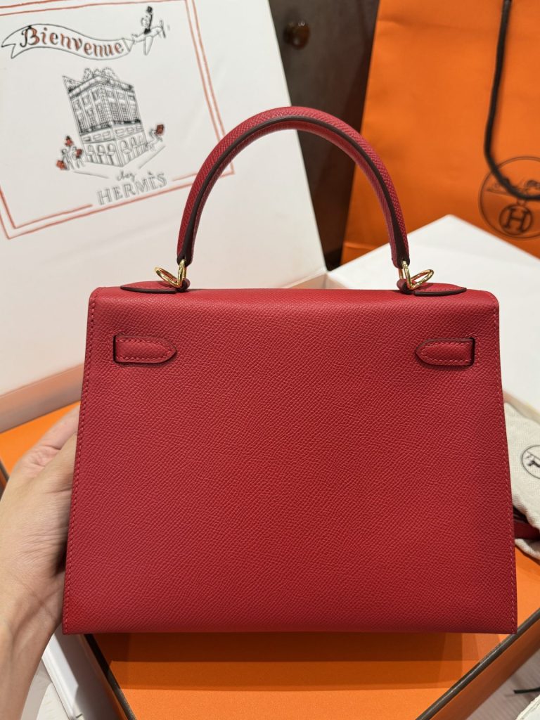 Túi Xách Hermes Kelly Like Auth Nữ Màu Đỏ Khoá Vàng 25cm (2)