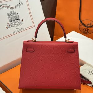 Túi Xách Hermes Kelly Like Auth Nữ Màu Đỏ Khoá Vàng 25cm (2)