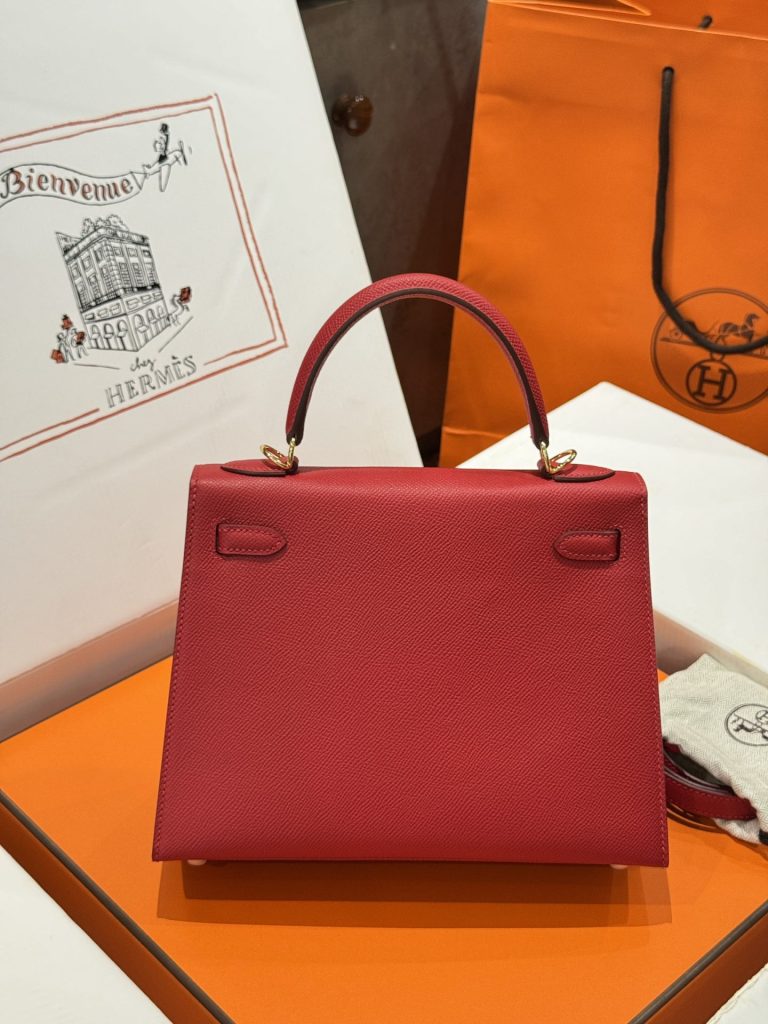 Túi Xách Hermes Kelly Like Auth Nữ Màu Đỏ Khoá Vàng 25cm (2)