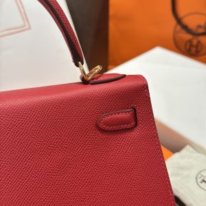 Túi Xách Hermes Kelly Like Auth Nữ Màu Đỏ Khoá Vàng 25cm (2)