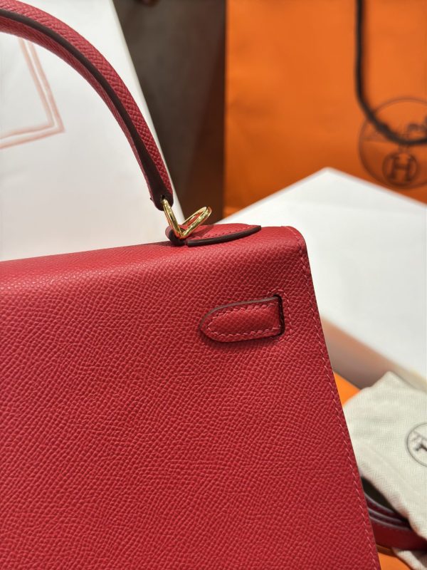 Túi Xách Hermes Kelly Like Auth Nữ Màu Đỏ Khoá Vàng 25cm (2)