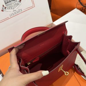 Túi Xách Hermes Kelly Like Auth Nữ Màu Đỏ Khoá Vàng 25cm (2)