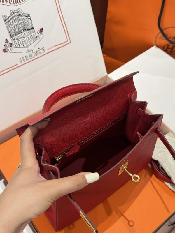 Túi Xách Hermes Kelly Like Auth Nữ Màu Đỏ Khoá Vàng 25cm (2)