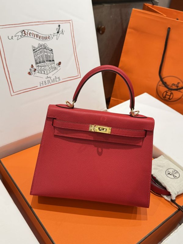 Túi Xách Hermes Kelly Like Auth Nữ Màu Đỏ Khoá Vàng 25cm (2)