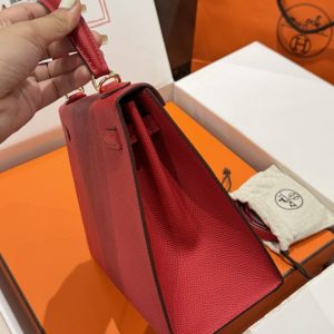 Túi Xách Hermes Kelly Like Auth Nữ Màu Đỏ Khoá Vàng 25cm (2)