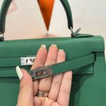 Túi Xách Hermes Kelly Like Auth Nữ Màu Xanh Là Cây Khoá Trắng 25cm (1)