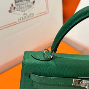 Túi Xách Hermes Kelly Like Auth Nữ Màu Xanh Là Cây Khoá Trắng 25cm (1)