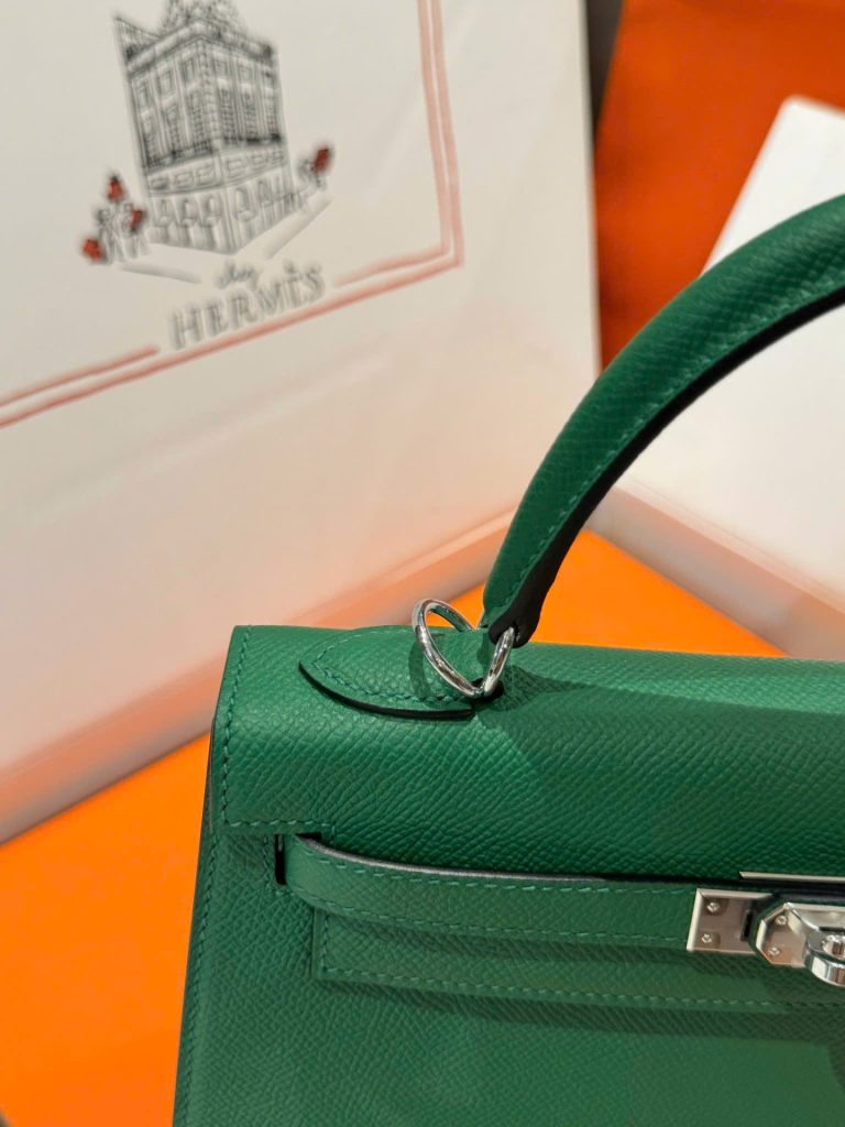 Túi Xách Hermes Kelly Like Auth Nữ Màu Xanh Là Cây Khoá Trắng 25cm (1)