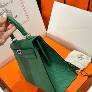 Túi Xách Hermes Kelly Like Auth Nữ Màu Xanh Là Cây Khoá Trắng 25cm (1)