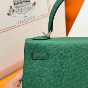 Túi Xách Hermes Kelly Like Auth Nữ Màu Xanh Là Cây Khoá Trắng 25cm (1)