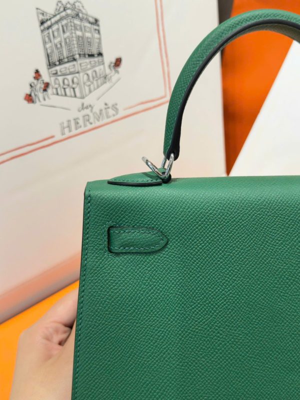 Túi Xách Hermes Kelly Like Auth Nữ Màu Xanh Là Cây Khoá Trắng 25cm (1)