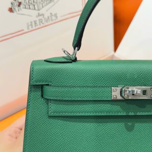 Túi Xách Hermes Kelly Like Auth Nữ Màu Xanh Là Cây Khoá Trắng 25cm (1)