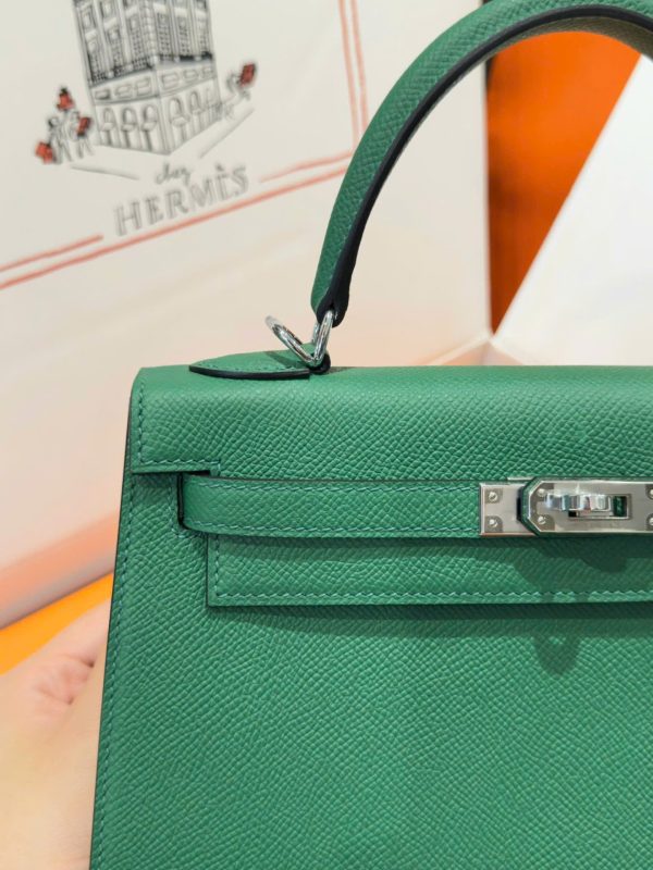 Túi Xách Hermes Kelly Like Auth Nữ Màu Xanh Là Cây Khoá Trắng 25cm (1)