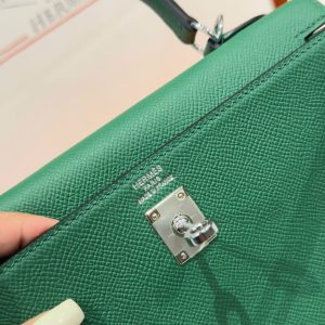 Túi Xách Hermes Kelly Like Auth Nữ Màu Xanh Là Cây Khoá Trắng 25cm (1)