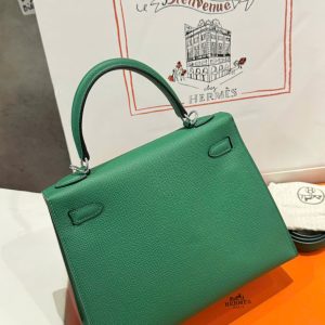 Túi Xách Hermes Kelly Like Auth Nữ Màu Xanh Là Cây Khoá Trắng 25cm (1)