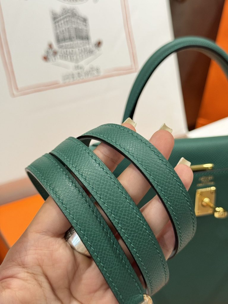 Túi Xách Hermes Kelly Like Auth Nữ Màu Xanh Lá Cây Khoá Vàng 25cm (2)