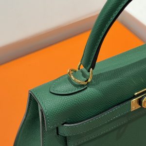 Túi Xách Hermes Kelly Like Auth Nữ Màu Xanh Lá Cây Khoá Vàng 25cm (2)