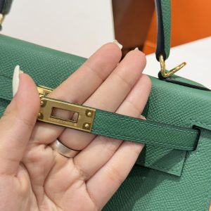 Túi Xách Hermes Kelly Like Auth Nữ Màu Xanh Lá Cây Khoá Vàng 25cm (2)