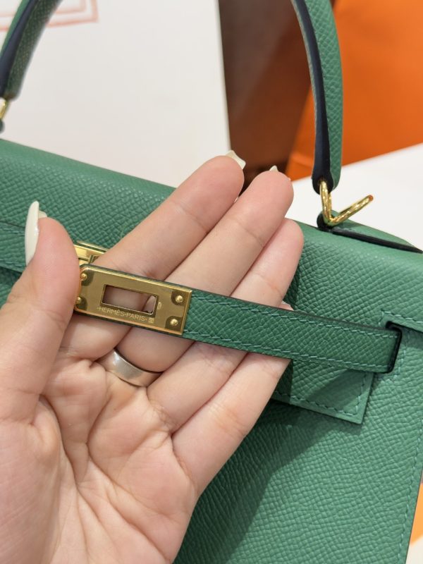 Túi Xách Hermes Kelly Like Auth Nữ Màu Xanh Lá Cây Khoá Vàng 25cm (2)