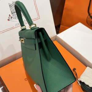 Túi Xách Hermes Kelly Like Auth Nữ Màu Xanh Lá Cây Khoá Vàng 25cm (2)