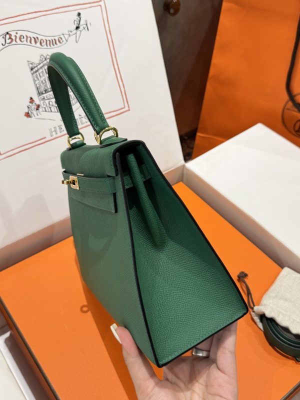 Túi Xách Hermes Kelly Like Auth Nữ Màu Xanh Lá Cây Khoá Vàng 25cm (2)